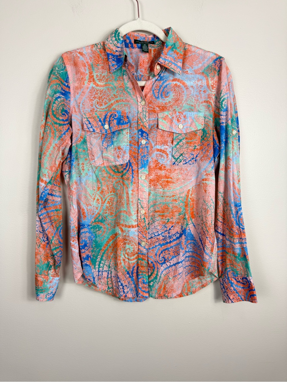 Lauren Ralph Lauren Button Up Top Womens XS Floral Paisley Western Sheer Boho